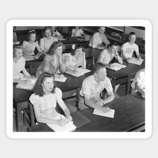 High School Class, 1943. Vintage Photo Sticker